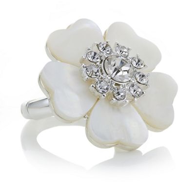 Cream pearl crystal flower ring